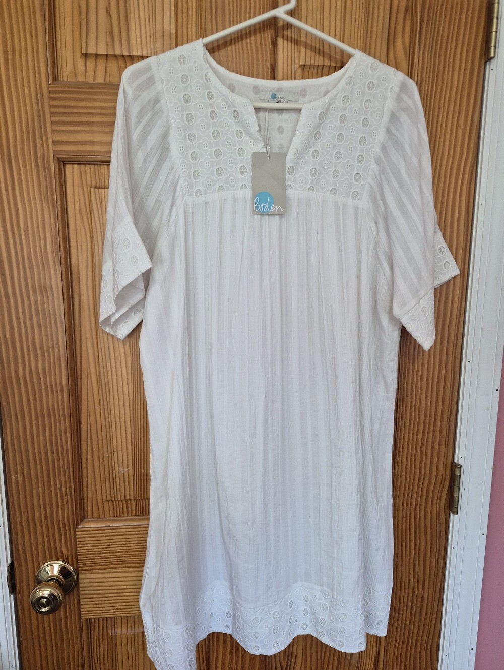 Boden White Eyelet Yoke Tunic Dress 10R